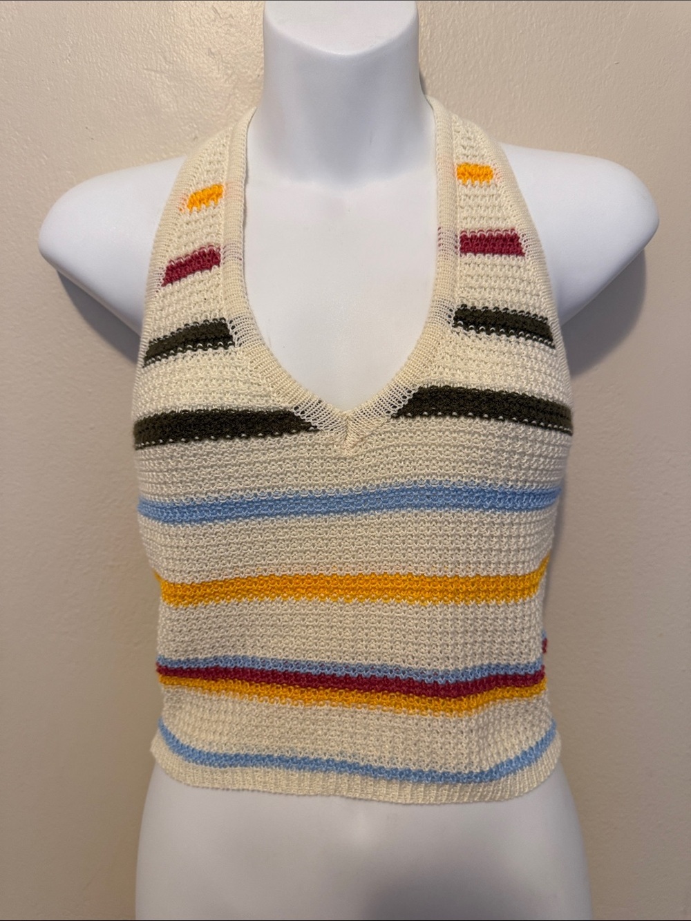 Fashion Nova Cream Halter Tank with Multicolor Stripes
